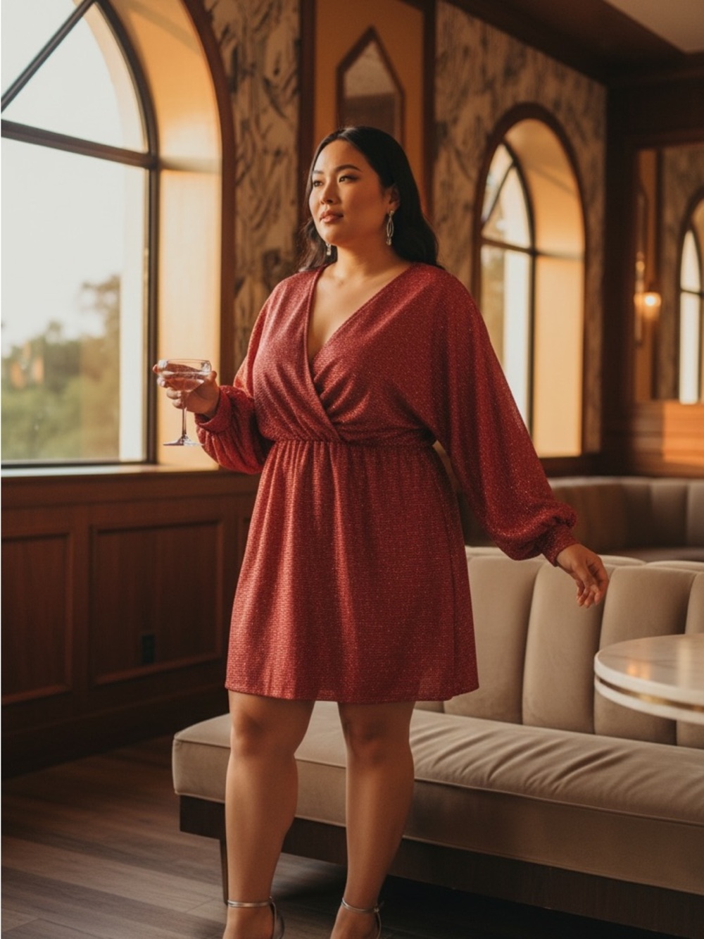 BloomChic Shimmery Red Wrap Dress